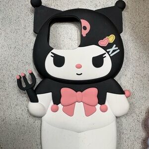 Kuromi-Inspired Black & White Phone Case with Pink Accents